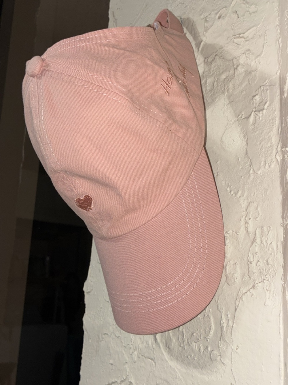 Pink Heart "Have a Nice Day" Ponytail Cap | Adjustable Open Top Baseball Hat